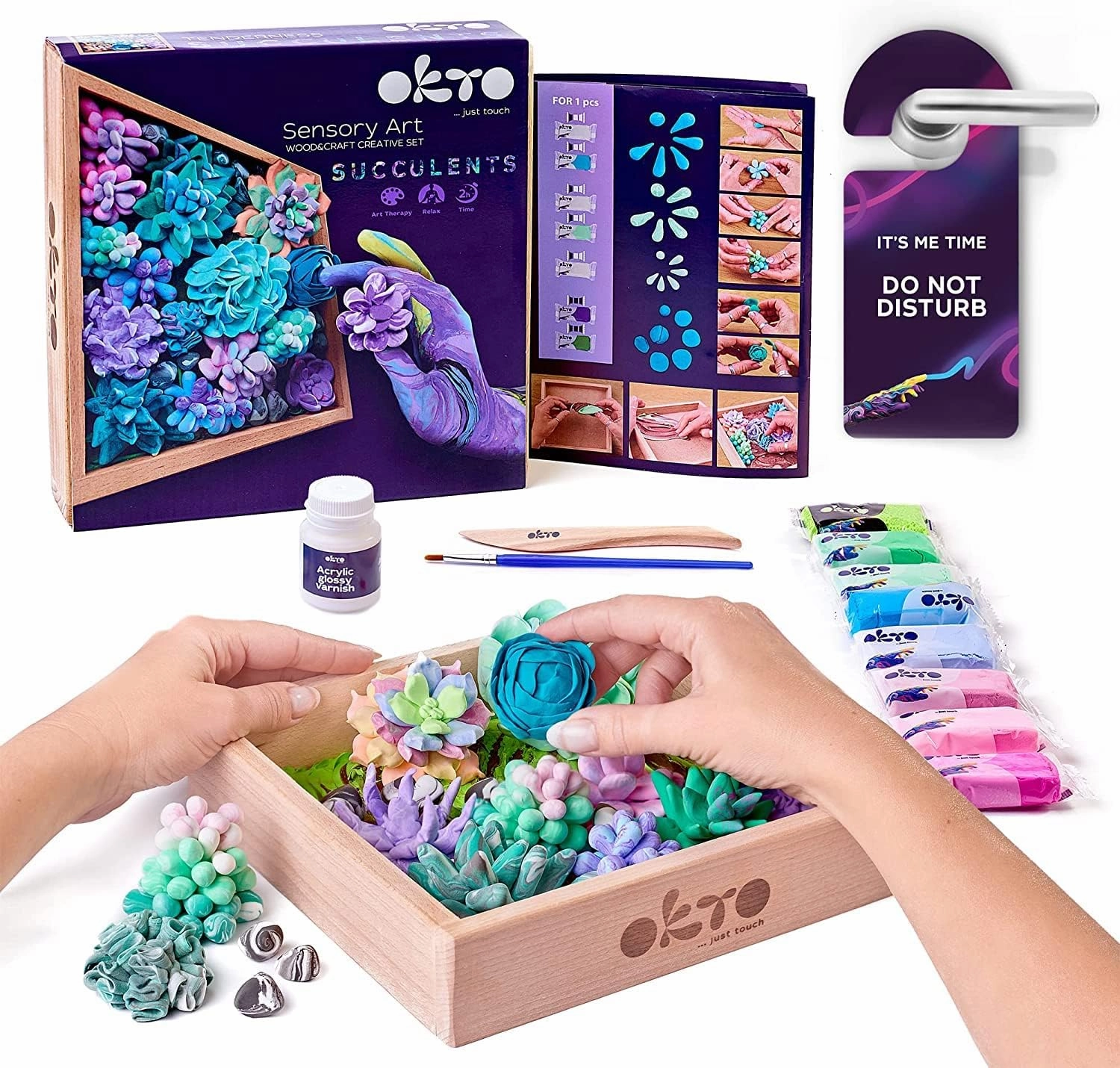 OKTO Art Kit Tenderness| Succulents Art Set 3D for Home Wall Decor | Craft Kits for Adults and Teen | Craft Box with Modeling Clay for Succulents | Hobby Kits Succulent DIY Kits