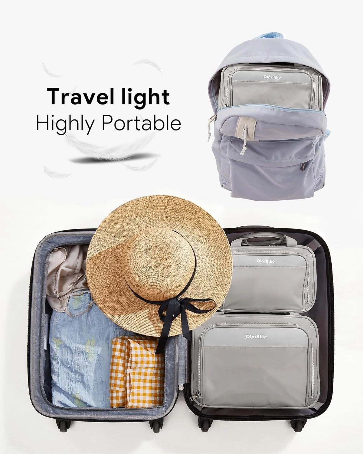OlarHike Travel Toiletry Hanging Bag Waterproof Bags, Makeup, Toiletries, Jewelry, Cruise Essentials 3 in 1 Packing Organizers, Cosmetic Travel-Sized Container, Medium Capacity for Women Grey