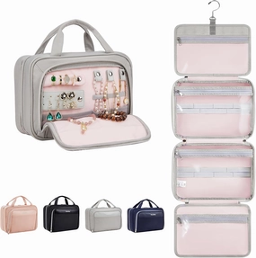 OlarHike Travel Toiletry Hanging Bag Waterproof Bags, Makeup, Toiletries, Jewelry, Cruise Essentials 3 in 1 Packing Organizers, Cosmetic Travel-Sized Container, Medium Capacity for Women Grey