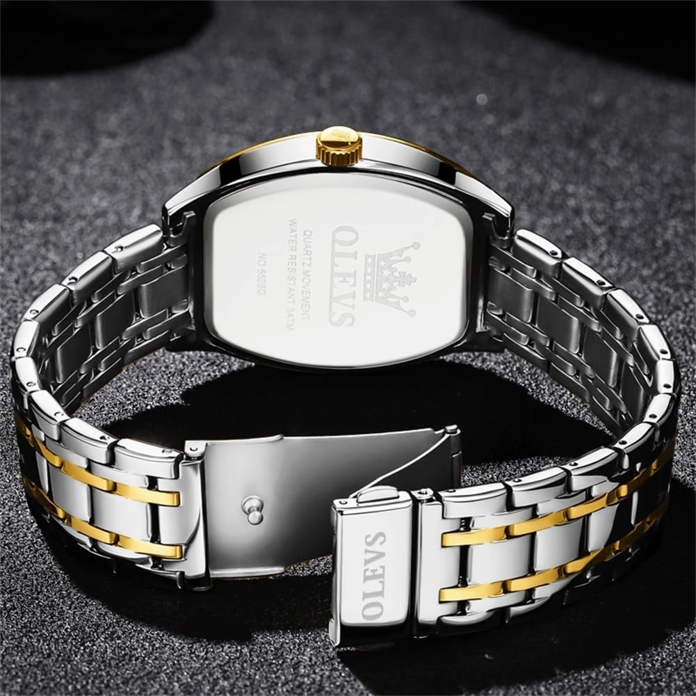 OLEVS Men Watches Square Business Dress Diamond Analog Quartz Date Luxury Watch for Men Casual Stainless Steel Waterproof Luminous Two Tone Wrist Watch