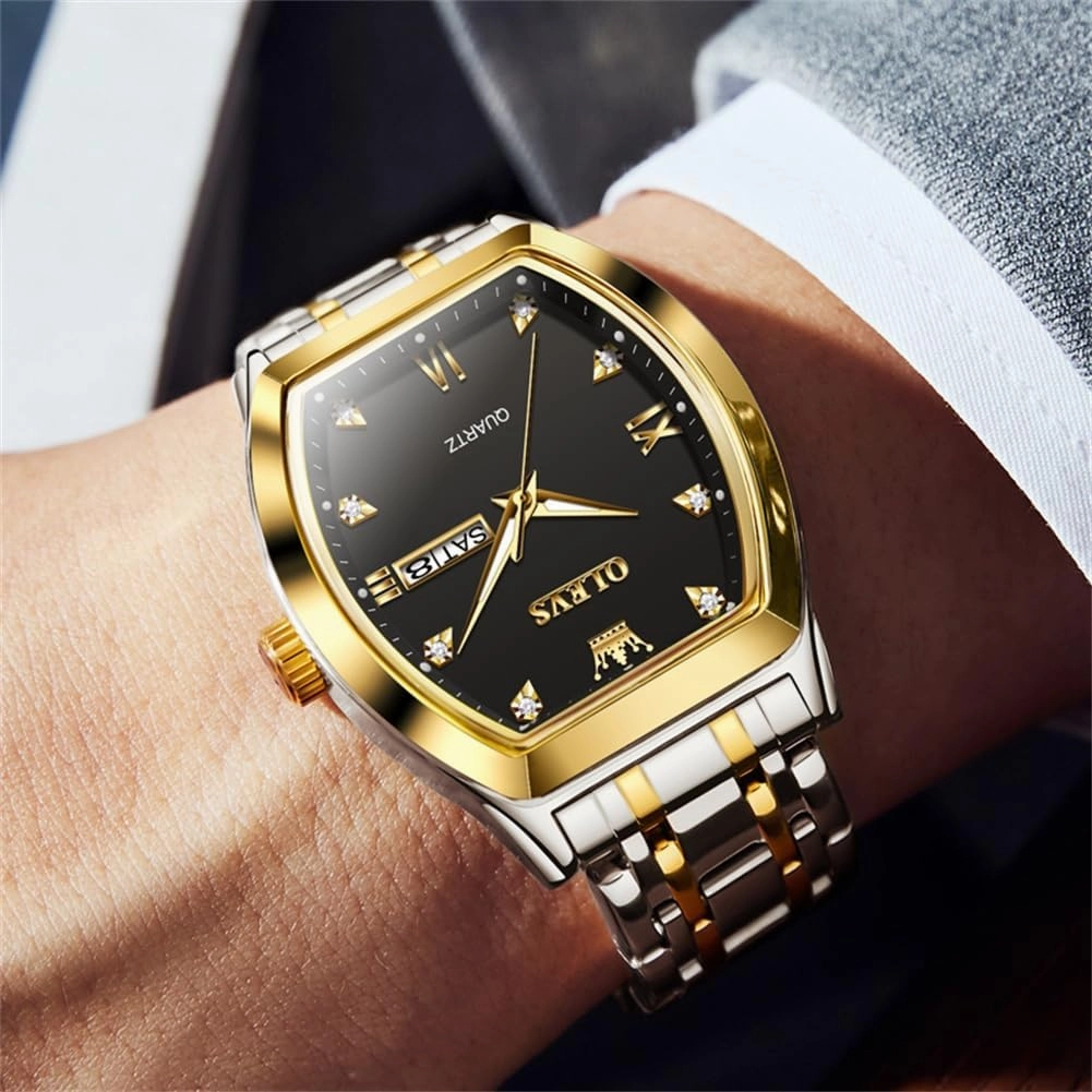 OLEVS Men Watches Square Business Dress Diamond Analog Quartz Date Luxury Watch for Men Casual Stainless Steel Waterproof Luminous Two Tone Wrist Watch