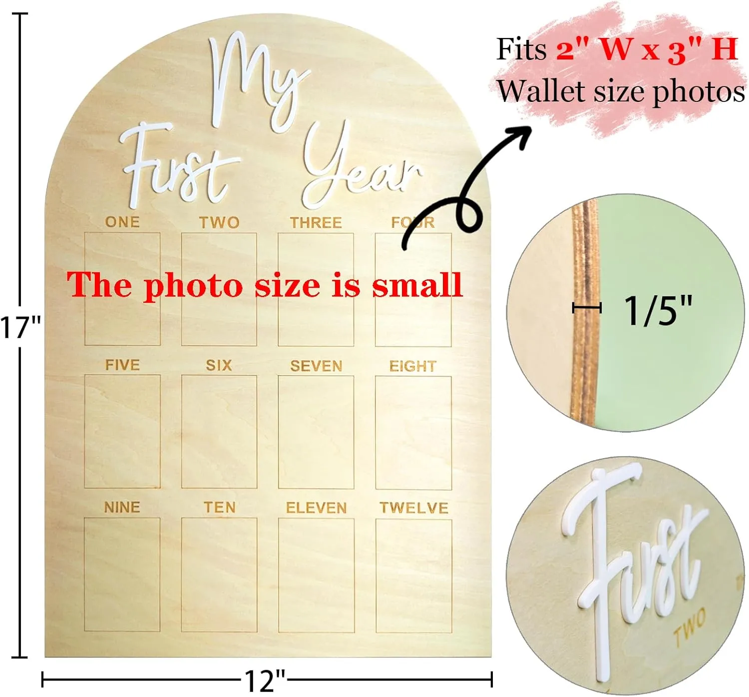 One Year Birthday Wooden Photo Board My First Year Milestone Photo Board 12 Monthly Picture Frame Baby First year Wood Acrylic Sign 1st Birthday Decorations Baby Keepsake Gift