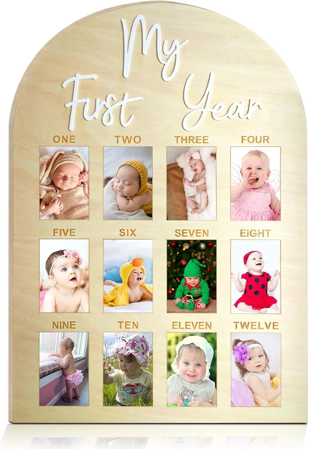 One Year Birthday Wooden Photo Board My First Year Milestone Photo Board 12 Monthly Picture Frame Baby First year Wood Acrylic Sign 1st Birthday Decorations Baby Keepsake Gift