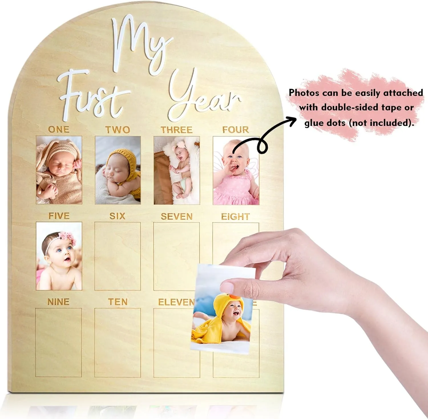 One Year Birthday Wooden Photo Board My First Year Milestone Photo Board 12 Monthly Picture Frame Baby First year Wood Acrylic Sign 1st Birthday Decorations Baby Keepsake Gift