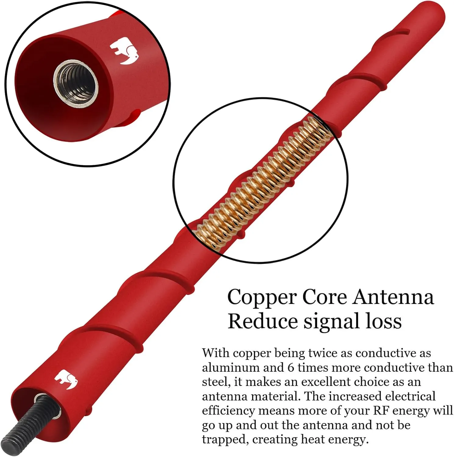 ONE250 8" inch Spiral Flexible Copper Core Antenna, Compatible with Fiat - Fiat 500 (2011-2019), Fiat 124 Spider (2017-2024) - Designed for Optimized FM/AM Reception (Red)