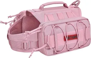 ONETIGRIS Dog Backpack for Medium & Large Dogs, Nylon Backpack for Dogs Tactical Pet Backpack with Side Pockets for Hiking Walking Training Running (Pink, Medium)