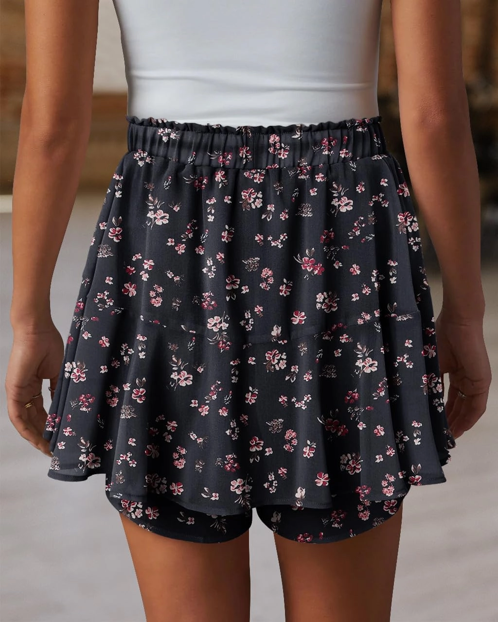 onlypuff Flowy Shorts for Women Chiffon Ruffle Skorts Mini Skirts for Teen Girls