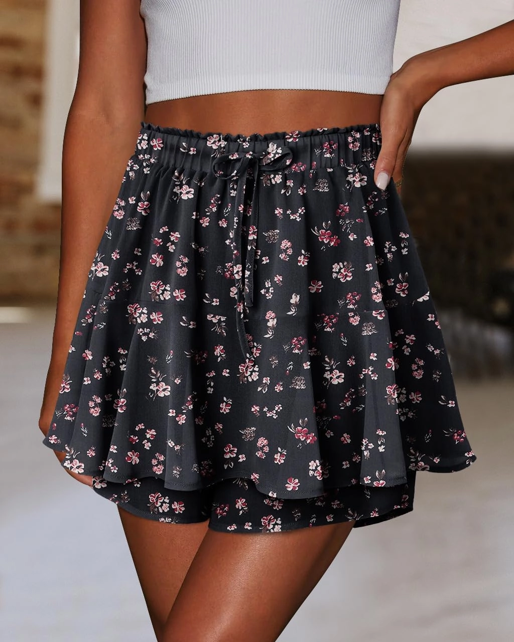 onlypuff Flowy Shorts for Women Chiffon Ruffle Skorts Mini Skirts for Teen Girls
