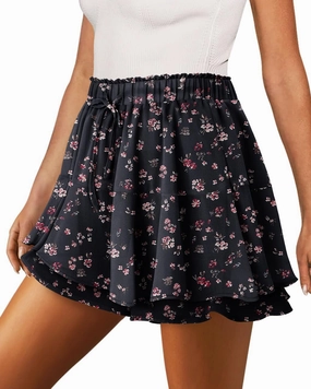 onlypuff Flowy Shorts for Women Chiffon Ruffle Skorts Mini Skirts for Teen Girls
