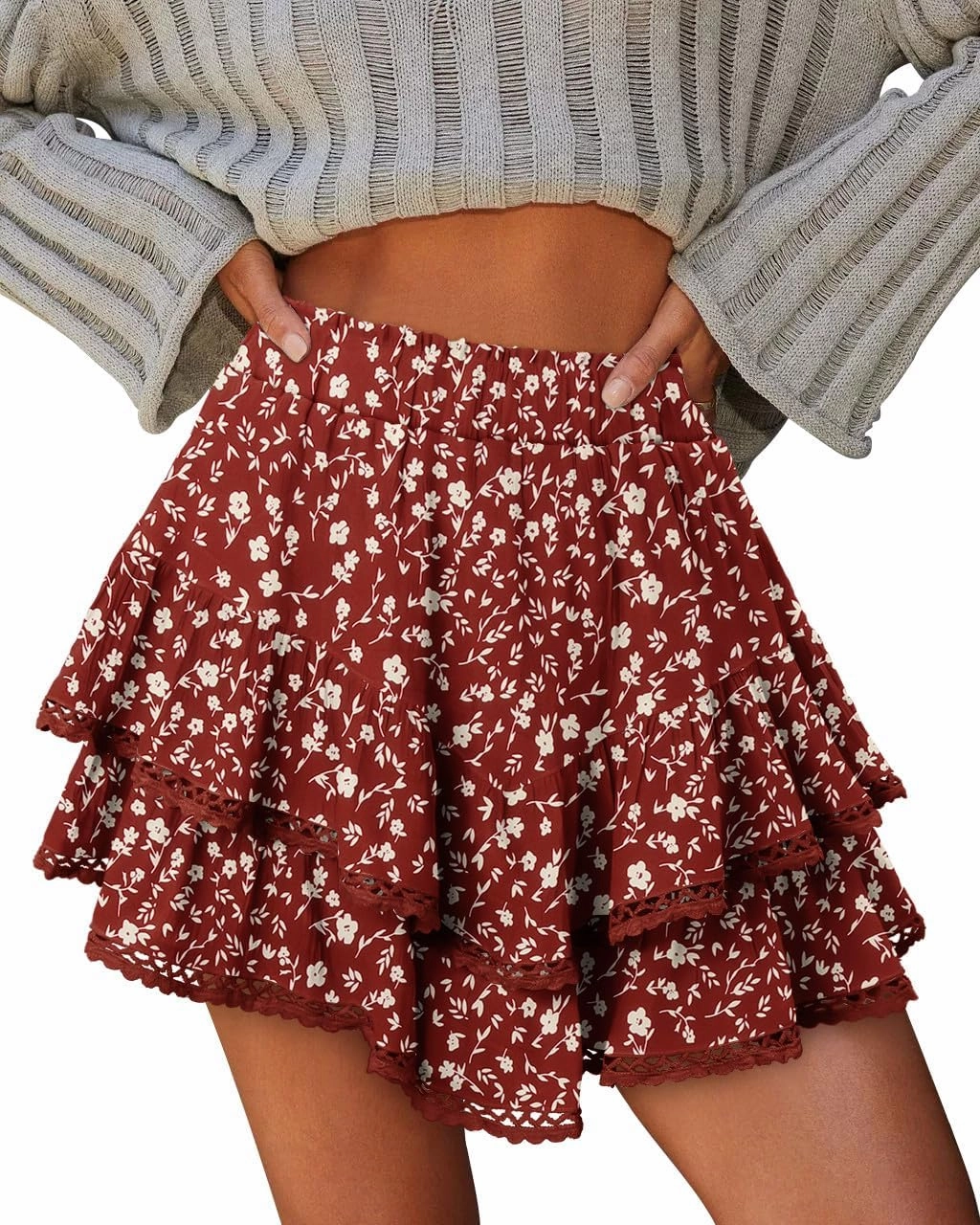 onlypuff Flowy Shorts for Women Ruffle Skorts Mini Skirts High Waisted Teen Gilrs Tennis Skort Summer Shorts