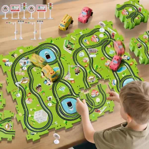 ORANGE OCEAN Large Size 5" Puzzle Racer Car Track Set for Kids Toddlers Ages 2-4 3-5 4-6, Easy DIY Assembly, Toys Gifts 3 4 5 6 Year Old Boys, Ideals 3 4 5 6 Year Old Boy Birthday Gifts Toys, Indoor