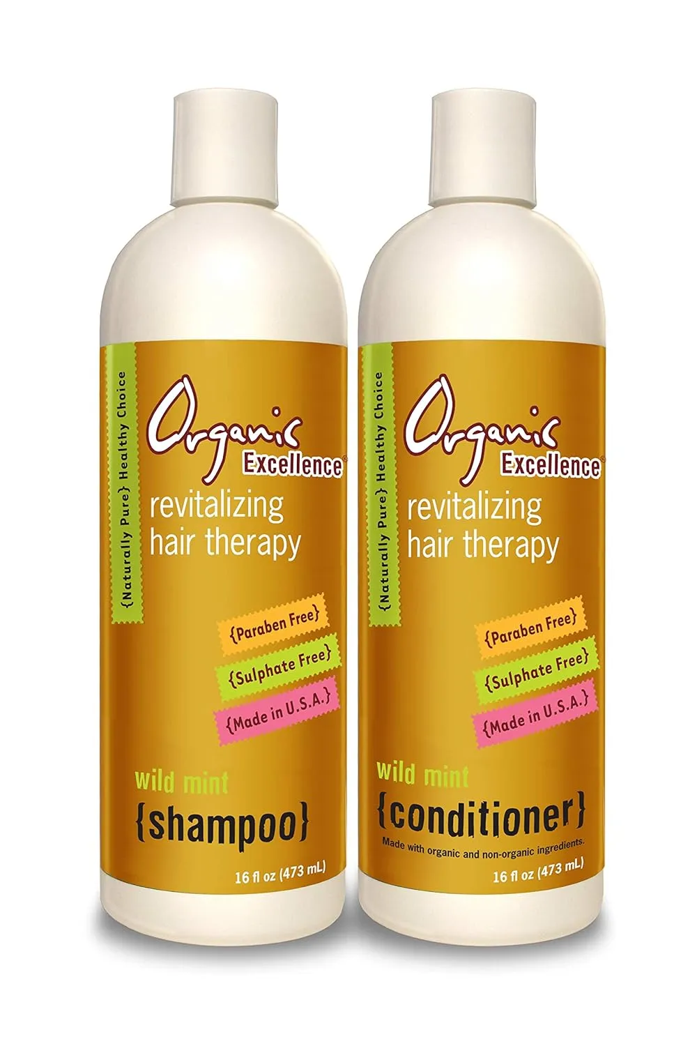 Organic Excellence Wild Mint Shampoo and Conditioner Set Revitalizing Hair Therapy
