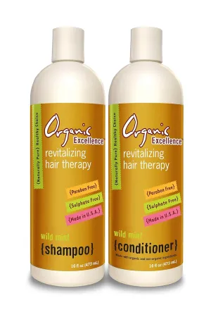Organic Excellence Wild Mint Shampoo and Conditioner Set Revitalizing Hair Therapy