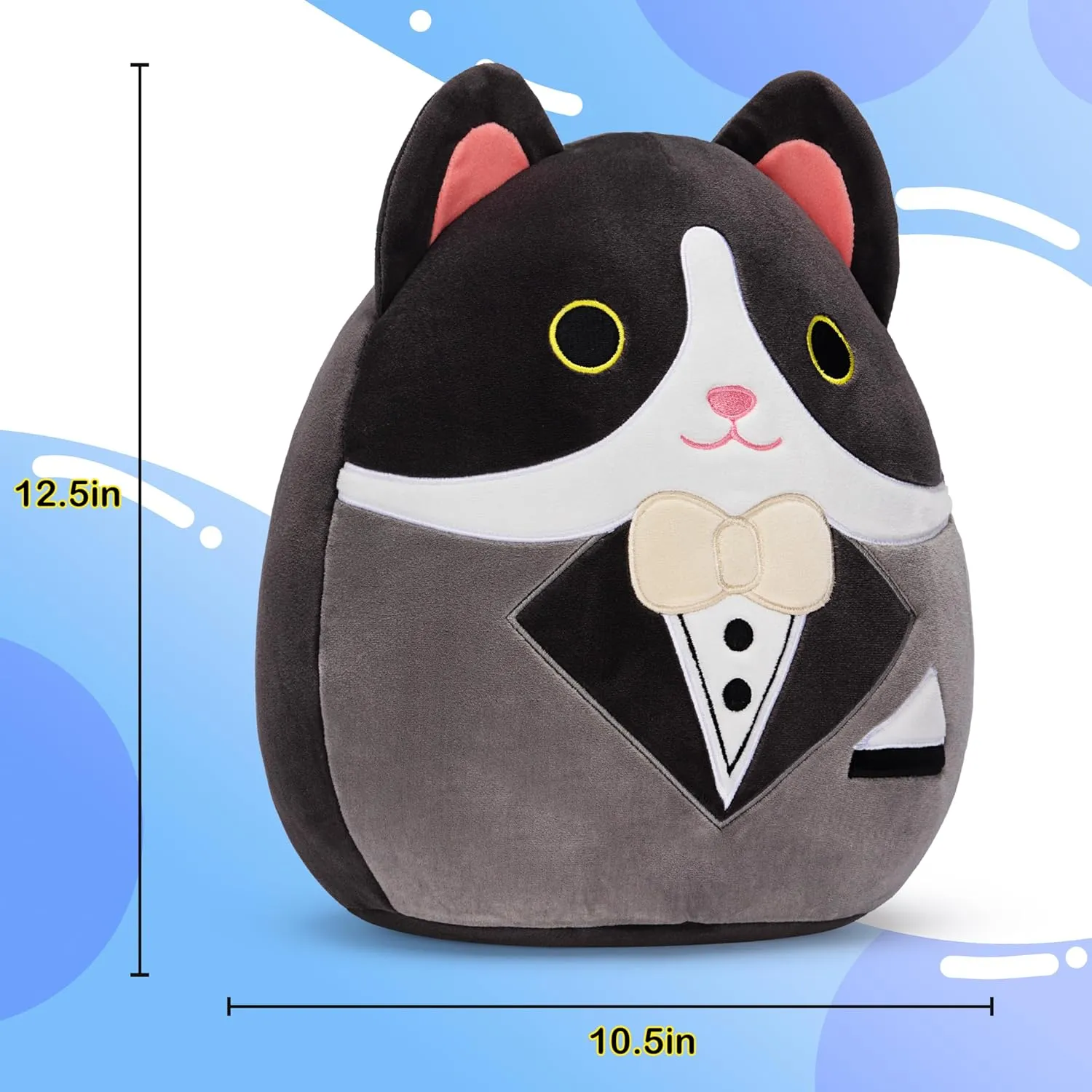 Original 12.5-inch Large Tuxedo Cat Plush Pillow Stuffed Animal Toy,Big Size Cute Soft Fat Hugging Cuddle Huggable Plushie,Gift for Kids