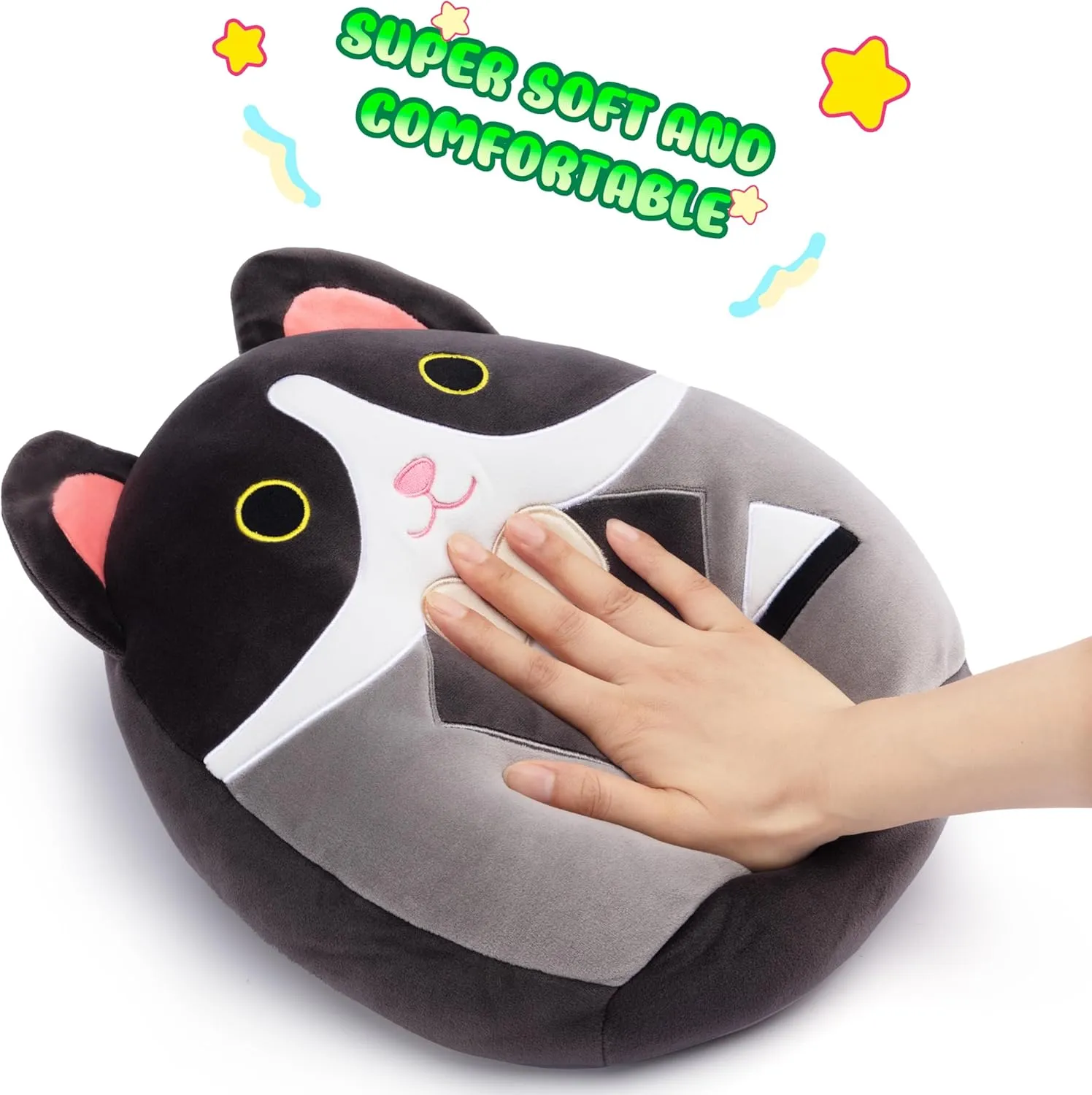 Original 12.5-inch Large Tuxedo Cat Plush Pillow Stuffed Animal Toy,Big Size Cute Soft Fat Hugging Cuddle Huggable Plushie,Gift for Kids