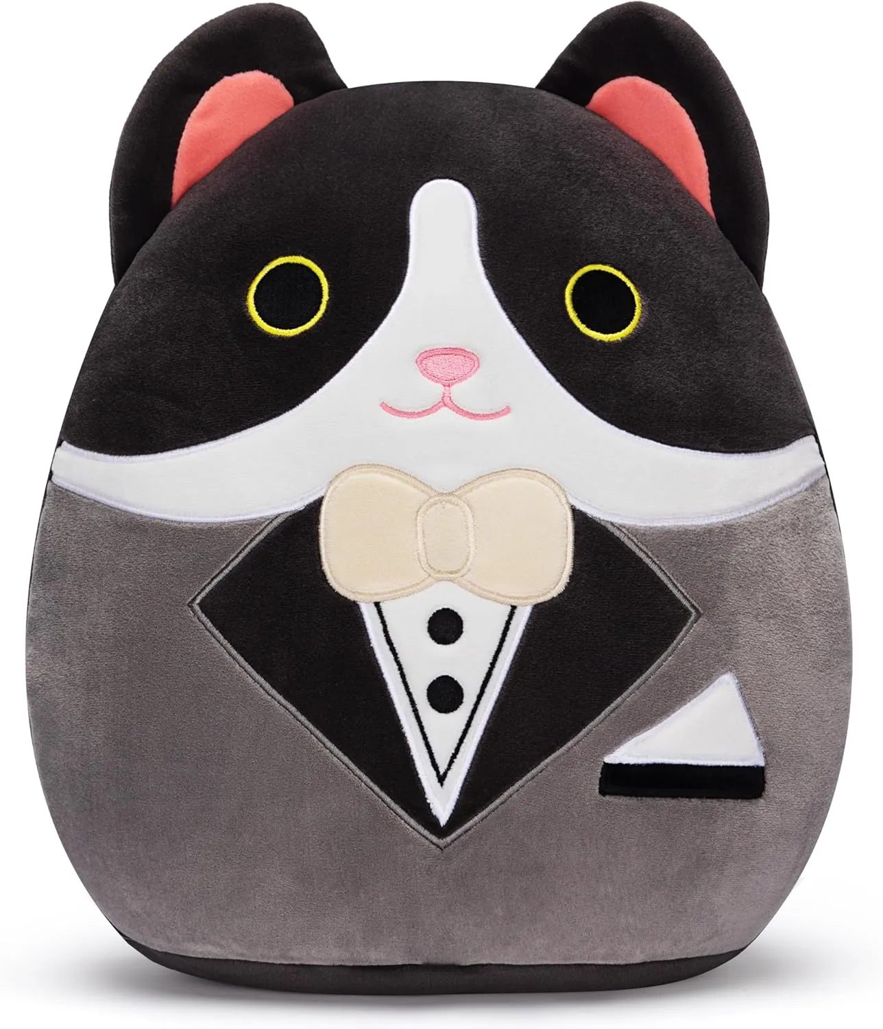 Original 12.5-inch Large Tuxedo Cat Plush Pillow Stuffed Animal Toy,Big Size Cute Soft Fat Hugging Cuddle Huggable Plushie,Gift for Kids