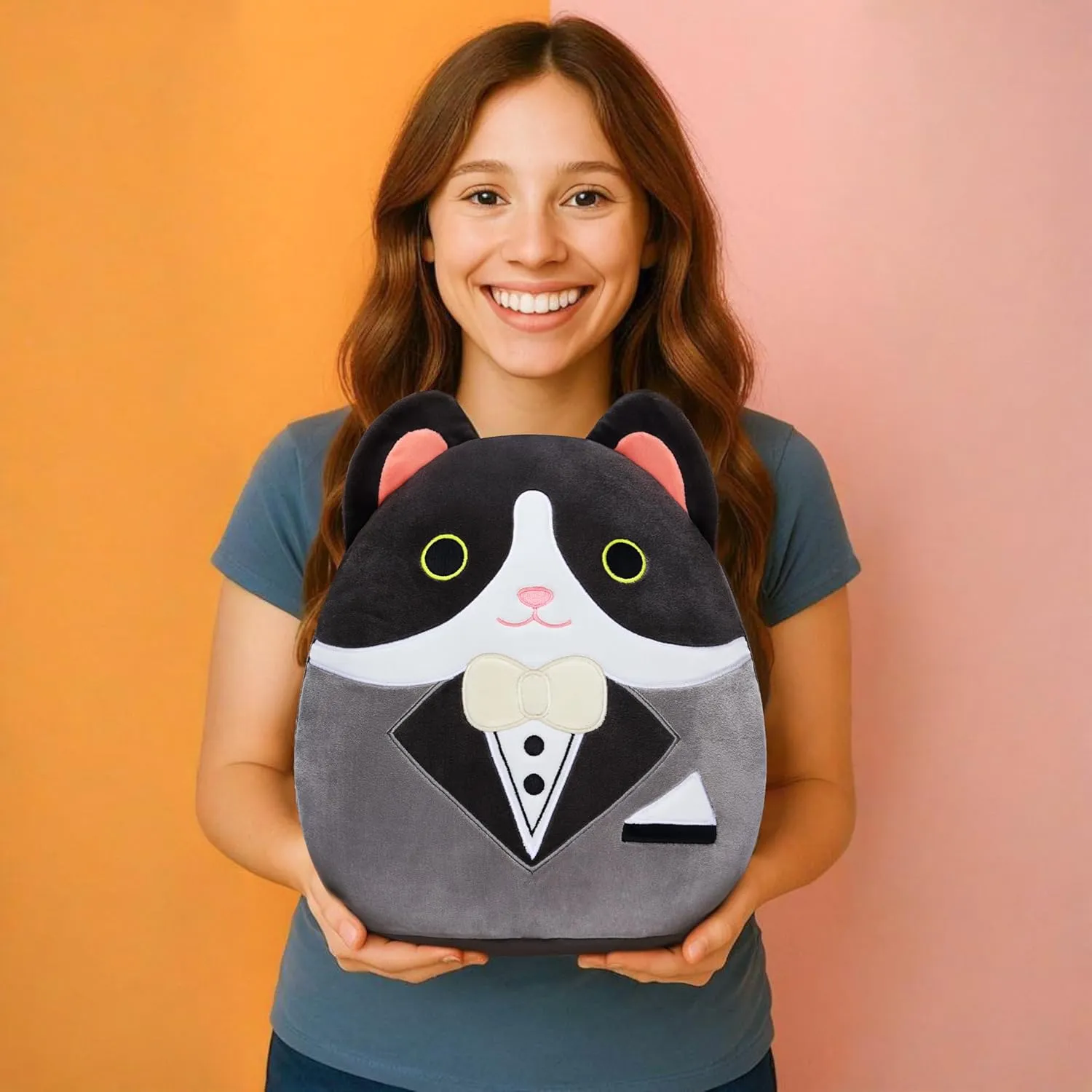 Original 12.5-inch Large Tuxedo Cat Plush Pillow Stuffed Animal Toy,Big Size Cute Soft Fat Hugging Cuddle Huggable Plushie,Gift for Kids