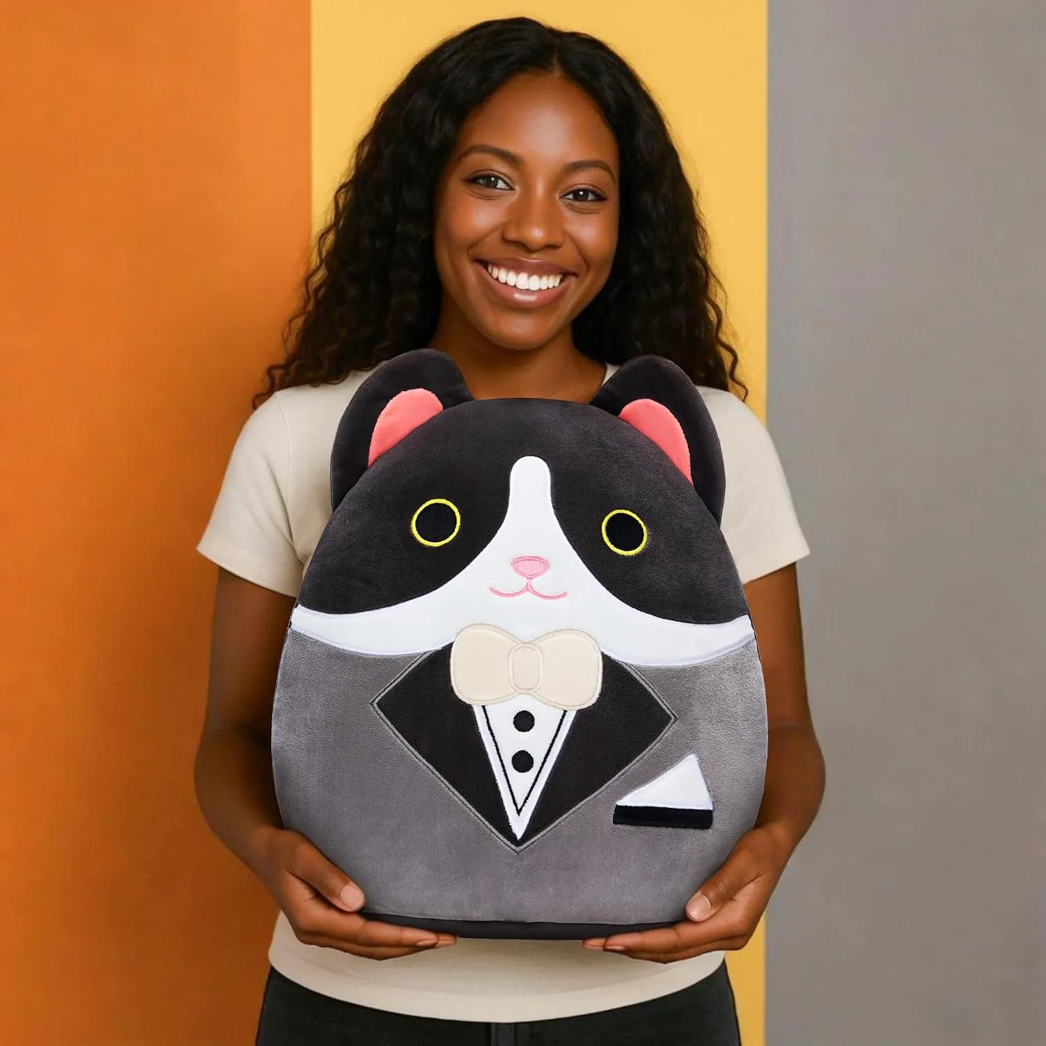Original 12.5-inch Large Tuxedo Cat Plush Pillow Stuffed Animal Toy,Big Size Cute Soft Fat Hugging Cuddle Huggable Plushie,Gift for Kids