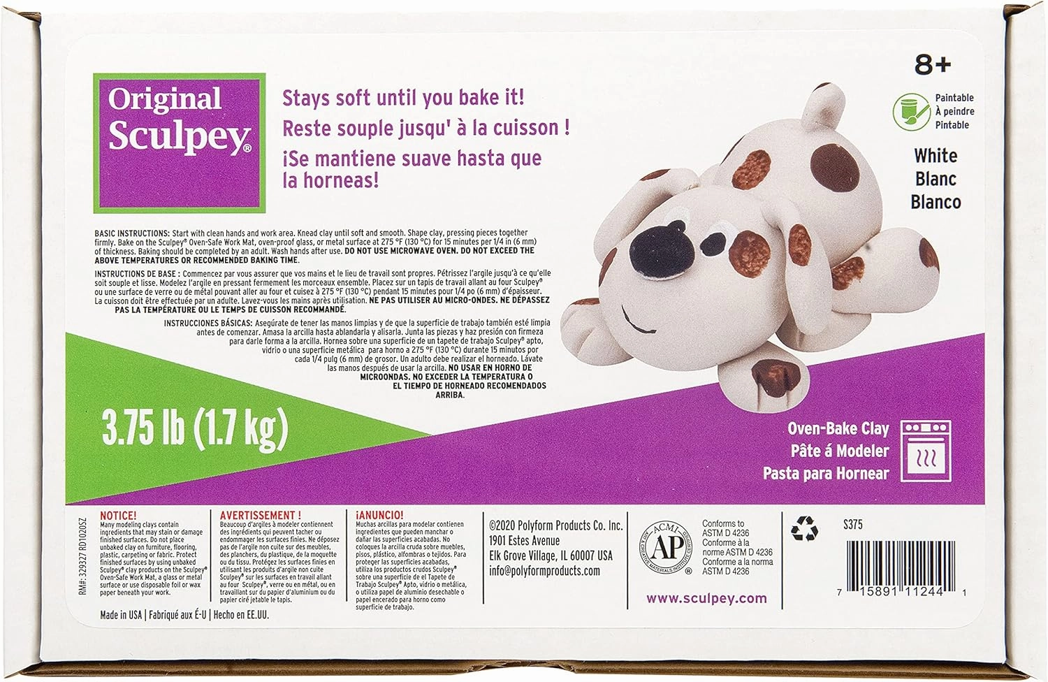 Original Sculpey White, Non Toxic, Polymer clay, Oven Bake Clay, 3.75 pounds great for modeling, sculpting, holiday, DIY and school projects. Great for all skill levels