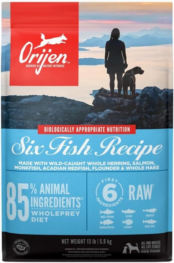 ORIJEN Six Fish Dry Dog Food, Grain Free and Chicken Free Dog Food, Fresh or Raw Ingredients, 13lb