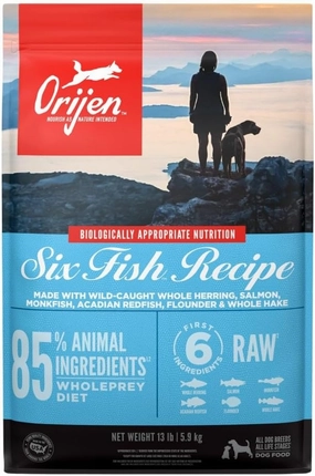 ORIJEN Six Fish Dry Dog Food, Grain Free and Chicken Free Dog Food, Fresh or Raw Ingredients, 13lb