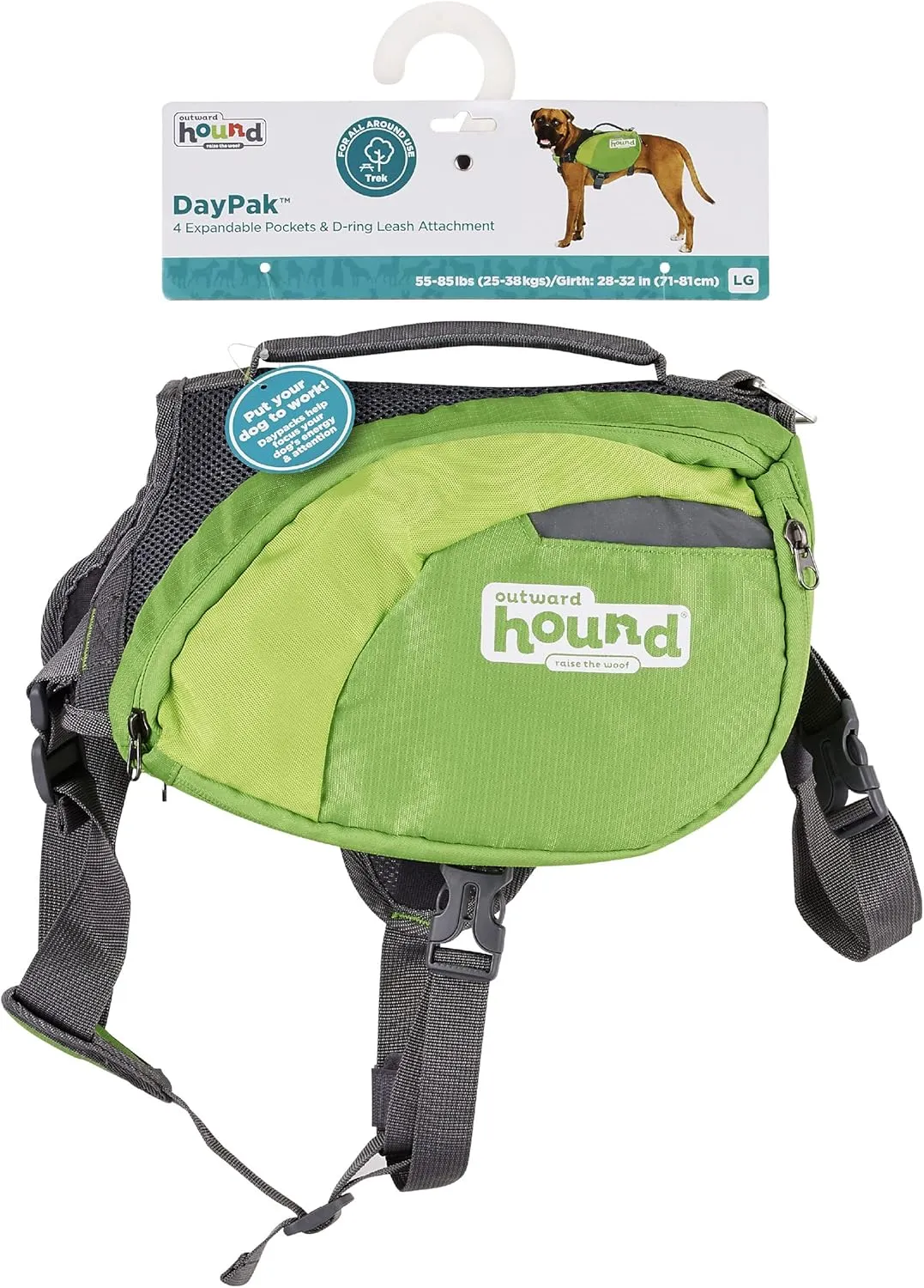 Outward Hound DayPak Green Dog Saddleback Backpack, Large