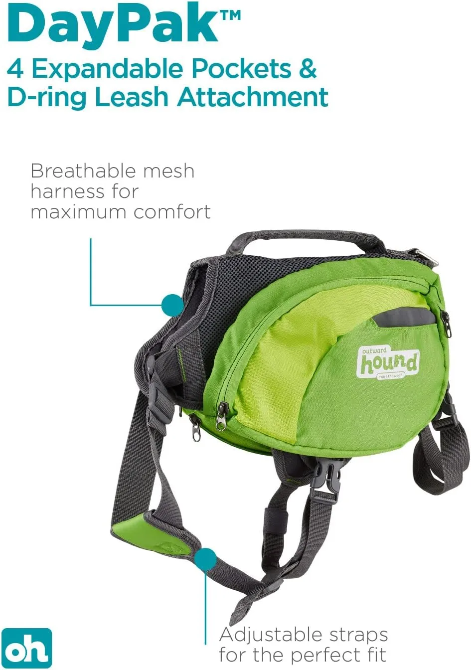 Outward Hound DayPak Green Dog Saddleback Backpack, Large