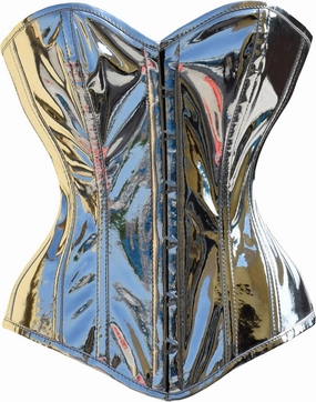 Overbust Silver PVC Corset - Heavy Duty Steel Boned Women's Shiny Corset