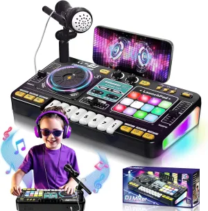 OZMI Kids DJ Music Mixer Toy with Microphone, Lights – Interactive Musical Toy for Ages 3-12 | 100  Sounds, Piano Keys, Disco Mode, Rechargeable Battery for Kids Boys & Girls