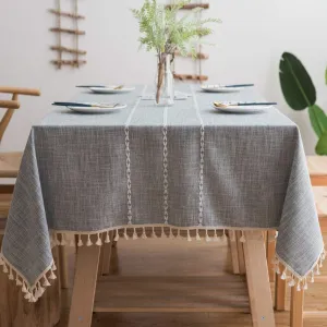 Pahajim Farmhouse Table Cover - Cotton Linen Tablecloths, Rectangle/Oblong (55 x 94 Inch), Gray Stripe for Fall Kitchen & Dining Table, Christmas