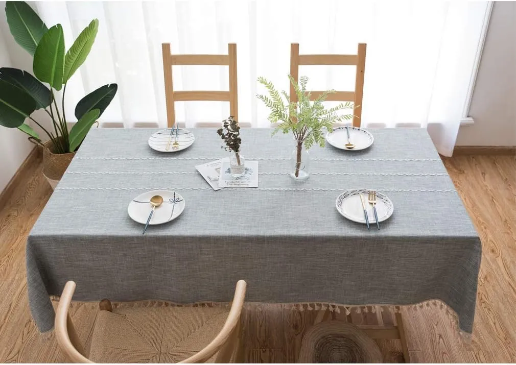 Pahajim Farmhouse Table Cover - Cotton Linen Tablecloths, Rectangle/Oblong (55 x 94 Inch), Gray Stripe for Fall Kitchen & Dining Table, Christmas
