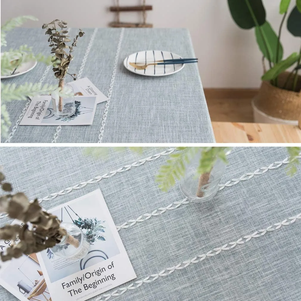 Pahajim Farmhouse Table Cover - Cotton Linen Tablecloths, Rectangle/Oblong (55 x 94 Inch), Gray Stripe for Fall Kitchen & Dining Table, Christmas