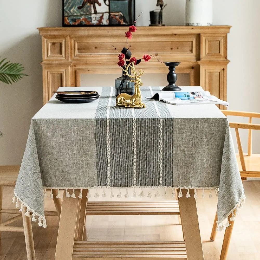 Pahajim Table Cloths for Kitchen Dining Wrinkle Free Farmhouse Vinyl tablecloths for Rectangle Tables Party Table Cloth Cotton Linen Tablecloth (Quiet Gray, Square,55 x 55 Inch)