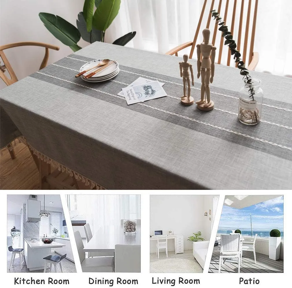 Pahajim Table Cloths for Kitchen Dining Wrinkle Free Farmhouse Vinyl tablecloths for Rectangle Tables Party Table Cloth Cotton Linen Tablecloth (Quiet Gray, Square,55 x 55 Inch)