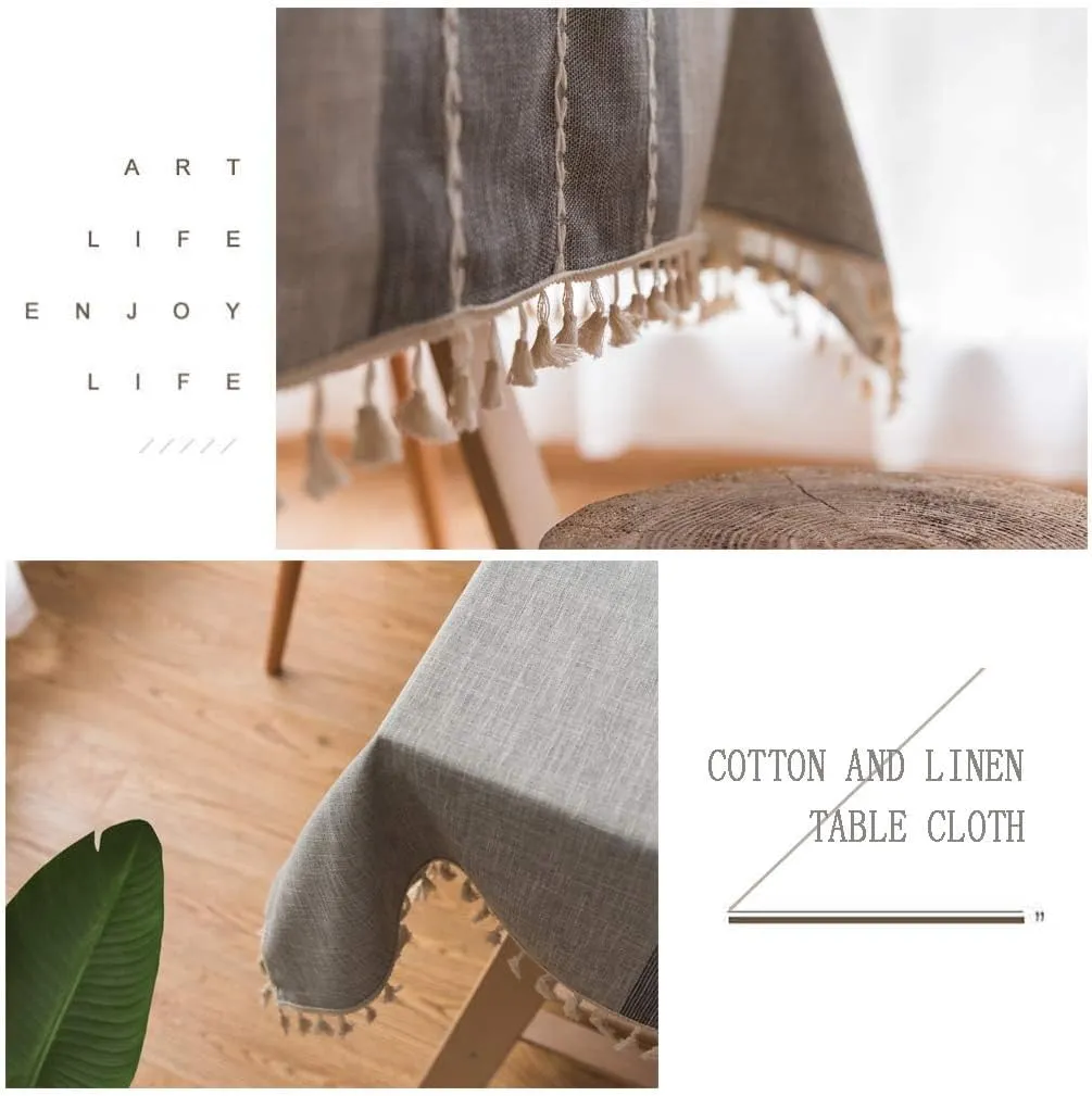Pahajim Table Cloths for Kitchen Dining Wrinkle Free Farmhouse Vinyl tablecloths for Rectangle Tables Party Table Cloth Cotton Linen Tablecloth (Quiet Gray, Square,55 x 55 Inch)