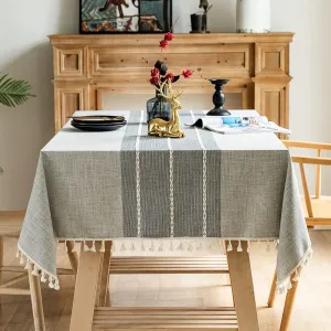 Pahajim Table Cloths for Kitchen Dining Wrinkle Free Farmhouse Vinyl tablecloths for Rectangle Tables Party Table Cloth Cotton Linen Tablecloth (Quiet Gray, Square,55 x 55 Inch)