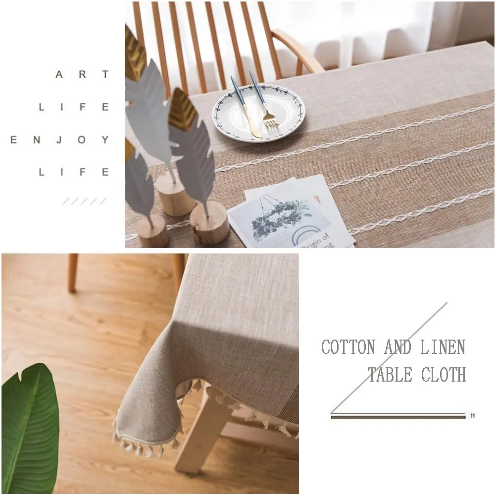 Pahajim Tablecloth Rectangle Tablecloth Table Cover for Outdoor Camping tablecloths Cotton Linen Table Cloths for Kitchen Dining Christmas Table Cloth (Coffee, Rectangle/Oblong,55 x 94 Inch)