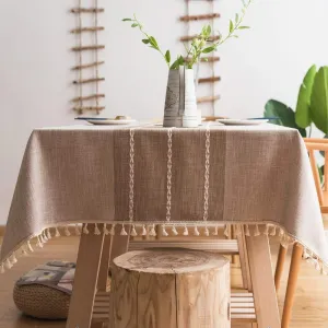 Pahajim Tablecloth Rectangle Tablecloth Table Cover for Outdoor Camping tablecloths Cotton Linen Table Cloths for Kitchen Dining Christmas Table Cloth (Coffee, Rectangle/Oblong,55 x 94 Inch)