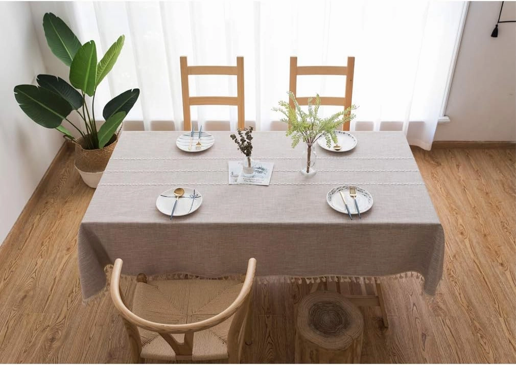 Pahajim Table Cloths with Tassels Embroidered Tablecloth for Dining Table Outdoor Table Rectangle Boho Tablecloths Thanksgiving (Maroon Stripe, Rectangle/Oblong,55 x 94 Inch)