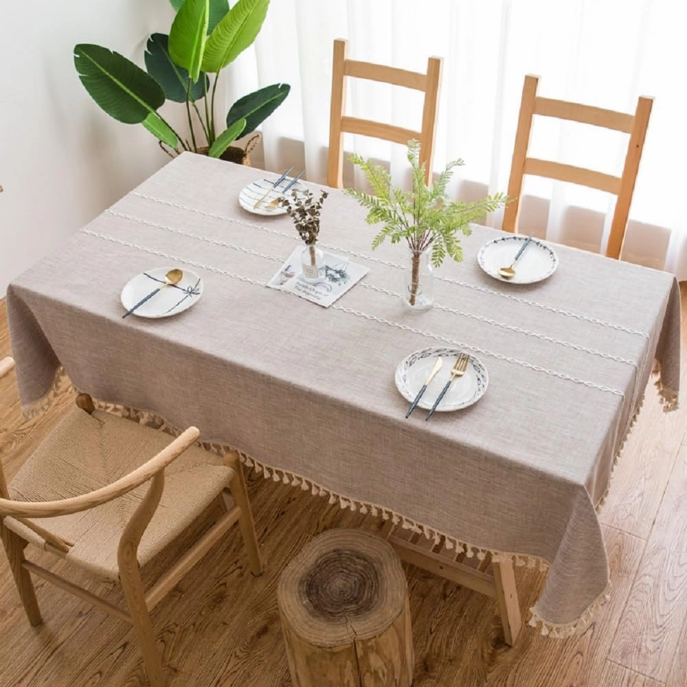 Pahajim Table Cloths with Tassels Embroidered Tablecloth for Dining Table Outdoor Table Rectangle Boho Tablecloths Thanksgiving (Maroon Stripe, Rectangle/Oblong,55 x 94 Inch)