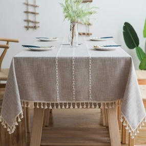 Pahajim Table Cloths with Tassels Embroidered Tablecloth for Dining Table Outdoor Table Rectangle Boho Tablecloths Thanksgiving (Maroon Stripe, Rectangle/Oblong,55 x 94 Inch)