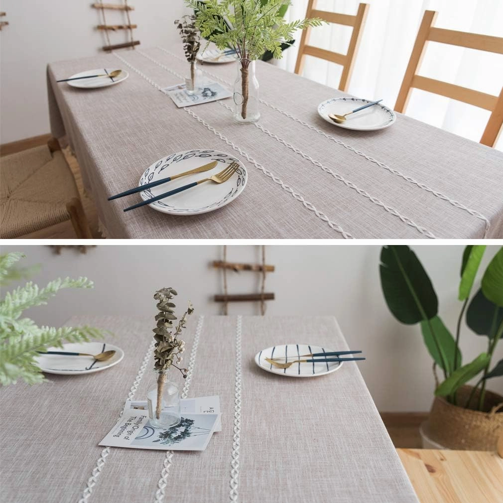 Pahajim Table Cloths with Tassels Embroidered Tablecloth for Dining Table Outdoor Table Rectangle Boho Tablecloths Thanksgiving (Maroon Stripe, Rectangle/Oblong,55 x 94 Inch)