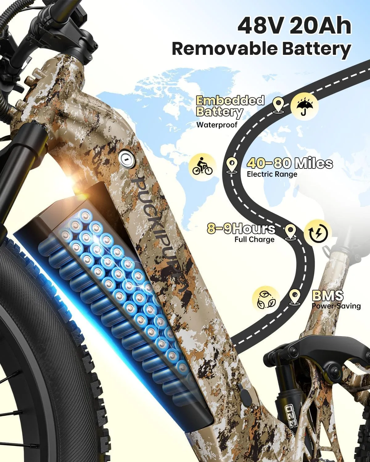 Parcel Battery, Electric Bike for Adults 960W, 48V 20AH Battery Adult Electric Bicycles, 26" Fat Tire Full Suspension Step-Thru Ebike, 28MPH Mountain Ebike, 7 Speed, 80Miles Range