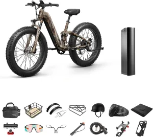 Parcel Battery, Electric Bike for Adults 960W, 48V 20AH Battery Adult Electric Bicycles, 26" Fat Tire Full Suspension Step-Thru Ebike, 28MPH Mountain Ebike, 7 Speed, 80Miles Range