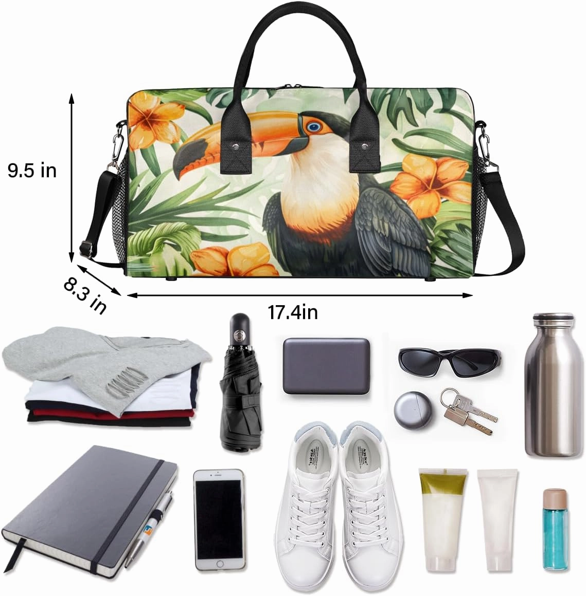 Parrot Bird Travel Duffle Bag for Women Men Foldable Waterproof Weekender Bag Carry on Tote for Overnight Sports Gym Tropical Bird Palm Leaves