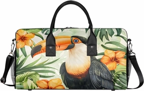 Parrot Bird Travel Duffle Bag for Women Men Foldable Waterproof Weekender Bag Carry on Tote for Overnight Sports Gym Tropical Bird Palm Leaves