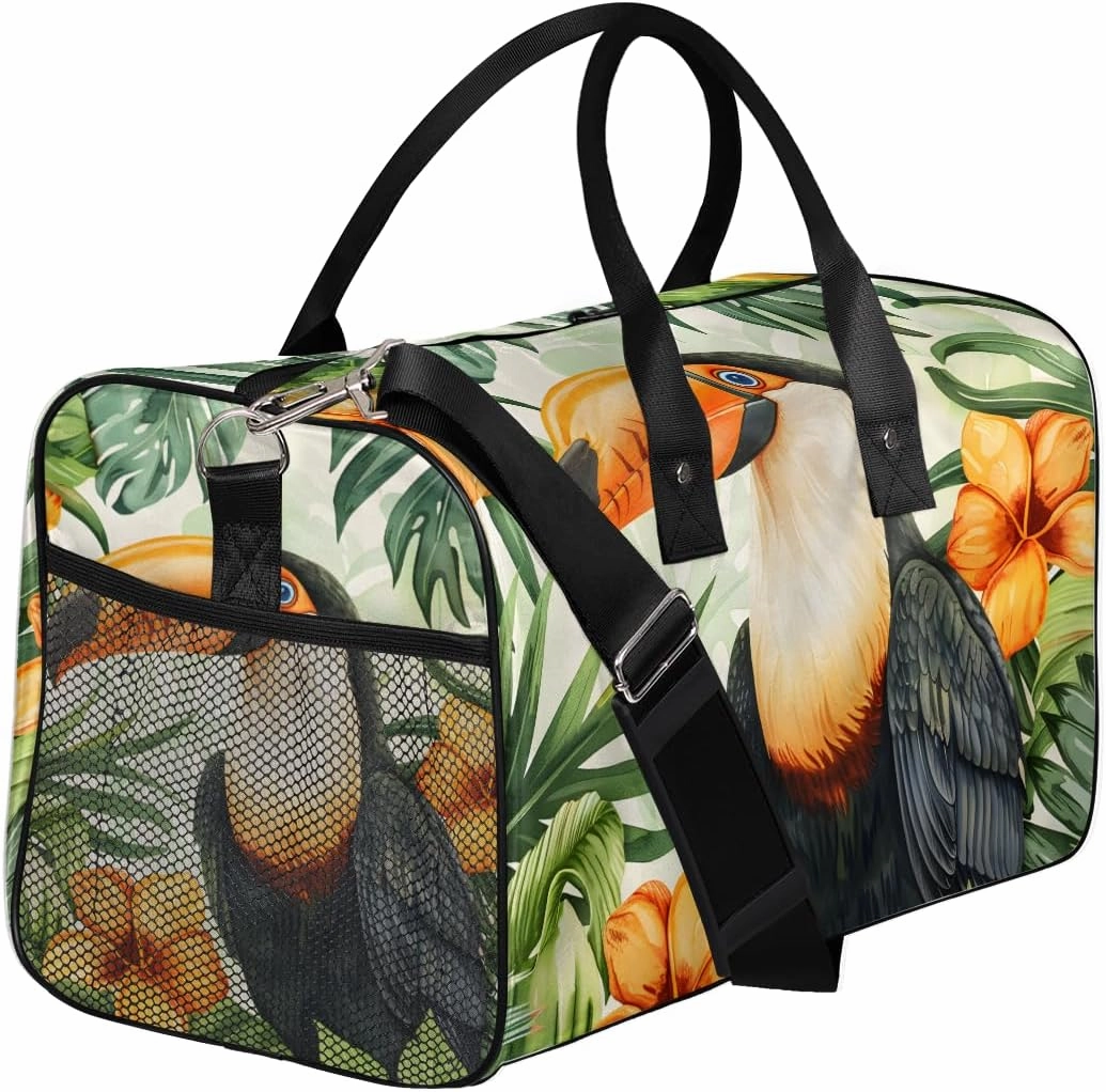 Parrot Bird Travel Duffle Bag for Women Men Foldable Waterproof Weekender Bag Carry on Tote for Overnight Sports Gym Tropical Bird Palm Leaves