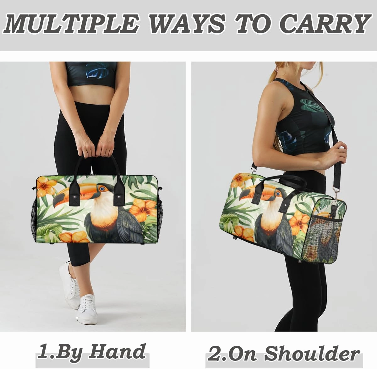 Parrot Bird Travel Duffle Bag for Women Men Foldable Waterproof Weekender Bag Carry on Tote for Overnight Sports Gym Tropical Bird Palm Leaves