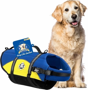 Paws Aboard Dog Life Jacket - Keep Your Canine Safe with a Neoprene Life Vest for Swimming and Boating, Color and Design to Choose - Blue and Yellow, Large