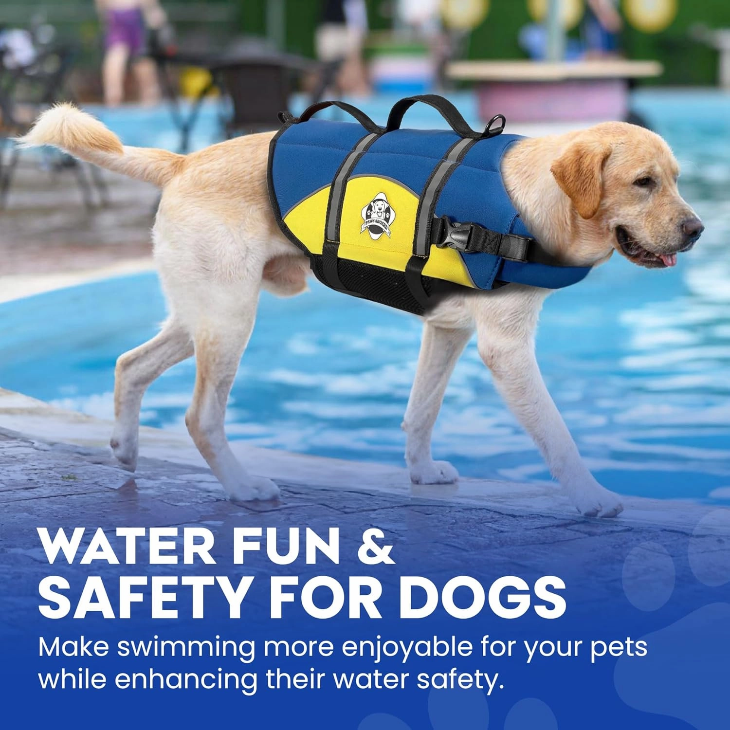 Paws Aboard Dog Life Jacket - Keep Your Canine Safe with a Neoprene Life Vest for Swimming and Boating, Color and Design to Choose - Blue and Yellow, Large